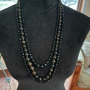 Vintage black glass and acrylic necklace stack